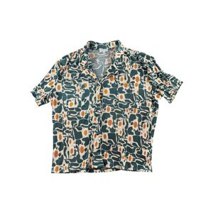 Earthbound Trading Co Pleated Button Up Shirt Abstract Floral‎ Print Women's L